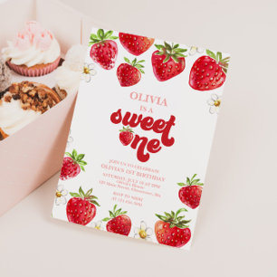 Strawberry Berry First Birthday Invitation Kaart