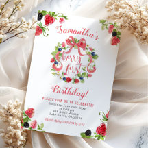 Strawberry Berry First Birthday Invitation