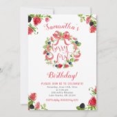 Strawberry Berry First Birthday Invitation Kaart (Voorkant)