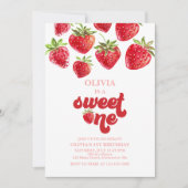 Strawberry Berry First Birthday Invitation Kaart (Voorkant)