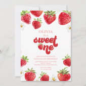 Strawberry Berry First Birthday Invitation Kaart (Voorkant)