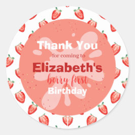 Strawberry Berry First Birthday Invitation Ronde Sticker