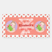 Strawberry Berry First Birthday Invitation Spandoek (Horizontaal)