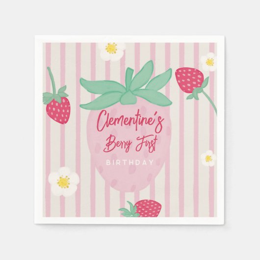 Strawberry Berry First Birthday Paper Napkins Servet (Voorkant)