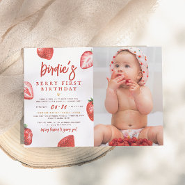 Strawberry Berry First Birthday Party Girl Foto Kaart