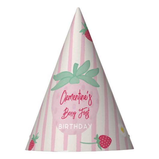 Strawberry Berry First Birthday Party Hat Feesthoedjes (Voorkant)