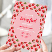 Strawberry Berry First Birthday Party Invitation Kaart