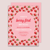 Strawberry Berry First Birthday Party Invitation Kaart
