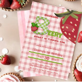 Strawberry Berry First Birthday Party Invitation Kaart