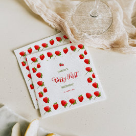 Strawberry Berry First Birthday Party Invitation Servet