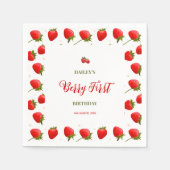 Strawberry Berry First Birthday Party Invitation Servet (Voorkant)