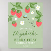 Strawberry Berry First Birthday Party Welcome Poster (Voorkant)