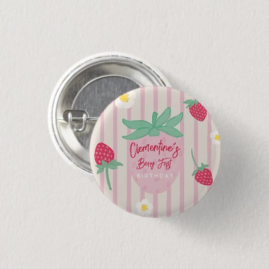 Strawberry Berry First Birthday Ronde Button 3,2 Cm (Voorkant /achterkant)