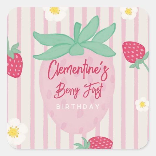 Strawberry Berry First Birthday Sticker (Voorkant)