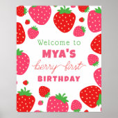 Strawberry Berry First Birthday Welcome Sign. Poster (Voorkant)