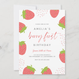 Strawberry Berry First Girl 1e verjaardag Foto Kaart