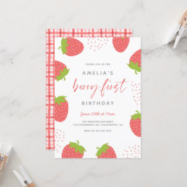 Strawberry Berry First Girl 1e verjaardag Foto Kaart