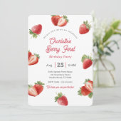 Strawberry Berry First Girl 1st Birthday Kaart (Staand voorkant)