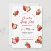 Strawberry Berry First Girl 1st Birthday Kaart (Voorkant)