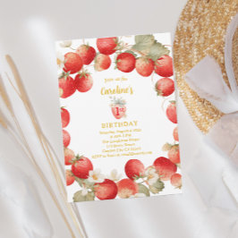 Strawberry Berry First Girls Birthday Kaart