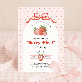Strawberry Berry First Red Bow 1st Birthday Kaart