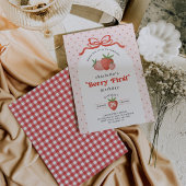 Strawberry Berry First Red Bow 1st Birthday Kaart