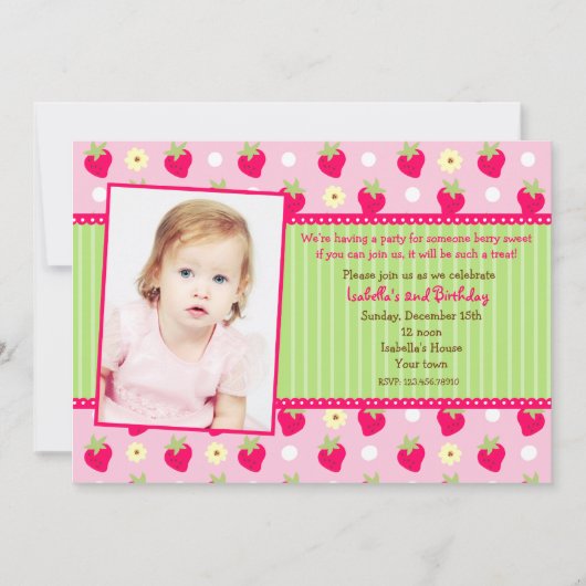 Strawberry Berry Foto Birthday Party Invitations Kaart (Voorkant)