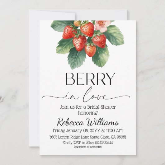 Strawberry Berry In Love Summer Bridal Shower Kaart (Voorkant)