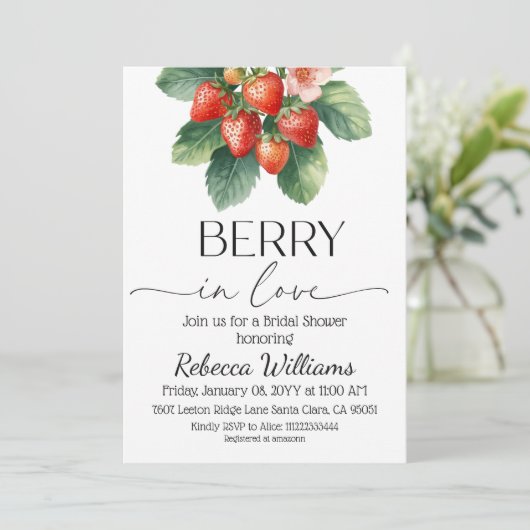 Strawberry Berry In Love Summer Bridal Shower Kaart (Staand voorkant)