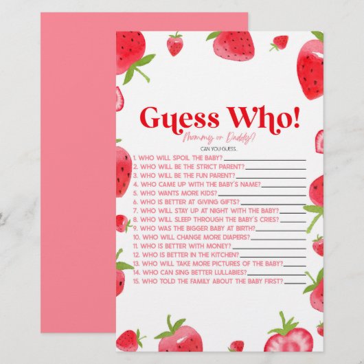 Strawberry Berry Raad eens wie! Baby shower spel Briefpapier (Voorkant / Achterkant)