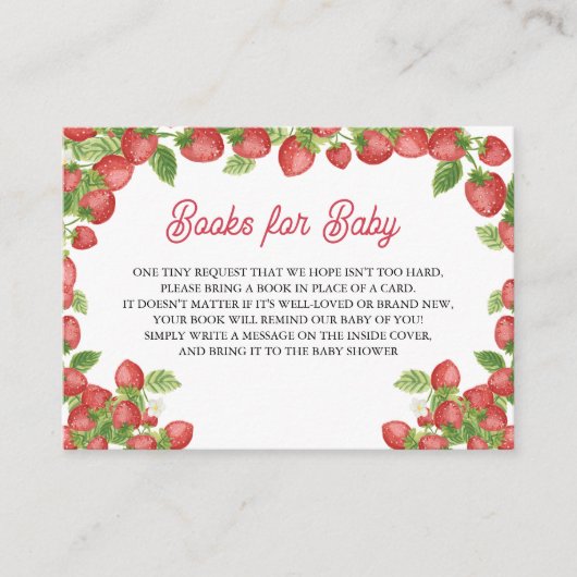 Strawberry Berry Sweet Baby shower Boeken voor Bab Informatiekaartje (Voorkant)