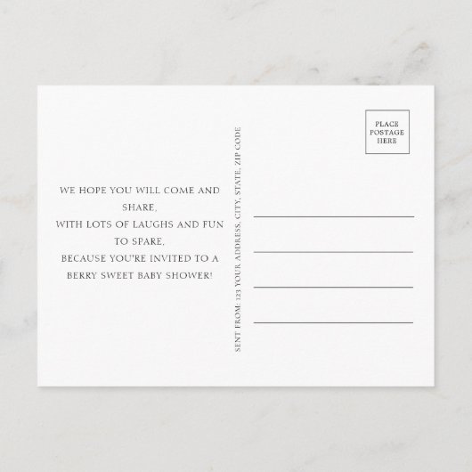 Strawberry Berry Sweet Baby shower Budget Briefkaa Uitnodiging Briefkaart (Achterkant)