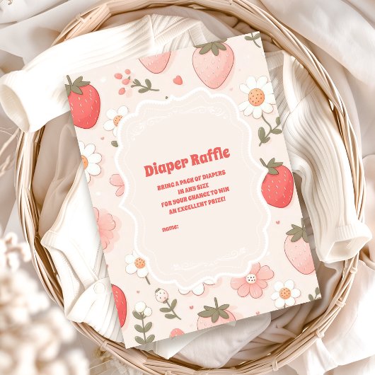 Strawberry Berry Sweet Baby shower Diapper Raffle Informatiekaartje
