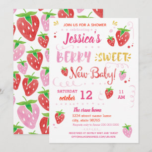 Strawberry BERRY SWEET baby shower Waterverf Kaart