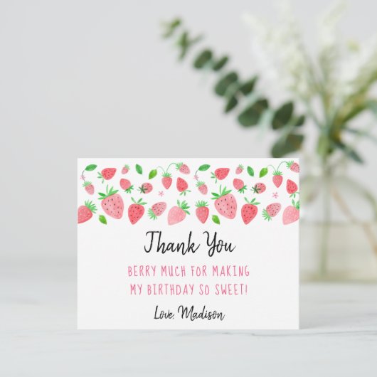 Strawberry Berry Sweet Birthday Dank je Bedankkaart (Staand voorkant)
