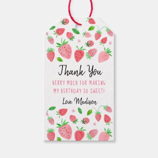 Strawberry Berry Sweet Birthday Dank je Cadeaulabel (Voorkant)
