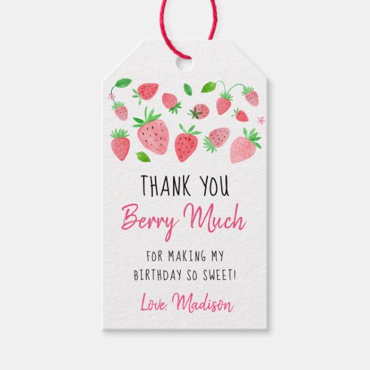 Strawberry Berry Sweet Birthday Dank je Cadeaulabel (Voorkant)