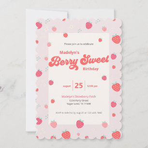 Strawberry Berry Sweet Birthday Summer Invitation Kaart