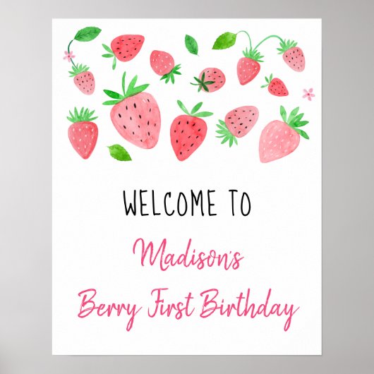 Strawberry Berry Sweet Birthday Welkom Poster (Voorkant)