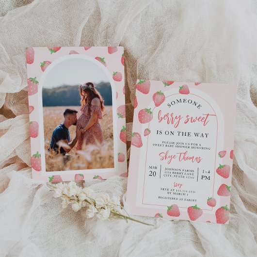 Strawberry Berry Sweet Boho Baby shower Invitation Kaart