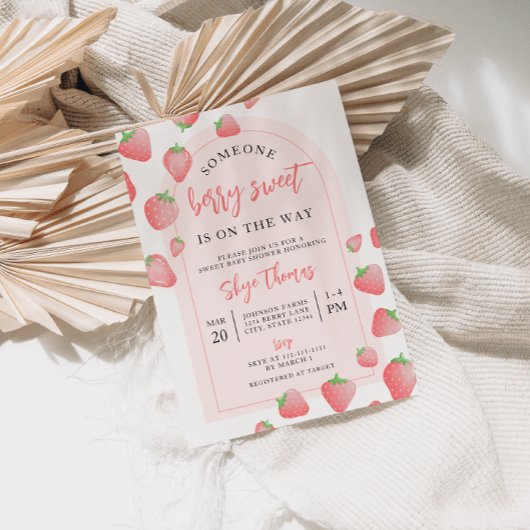 Strawberry Berry Sweet Boho Baby shower Invitation Kaart