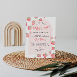 Strawberry Berry Sweet Boho Baby shower Invitation Kaart