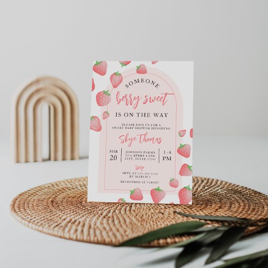 Strawberry Berry Sweet Boho Baby shower Invitation Kaart