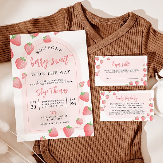 Strawberry Berry Sweet Boho Baby shower Invitation Kaart