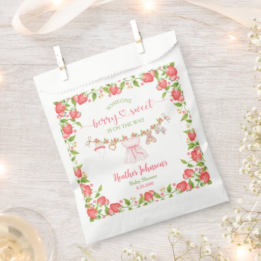 Strawberry Berry Sweet Clothesline Baby shower Bedankzakje (Geknipt)