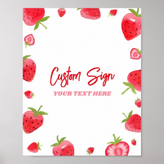 Strawberry Berry Sweet Custom Party Sign Poster (Voorkant)