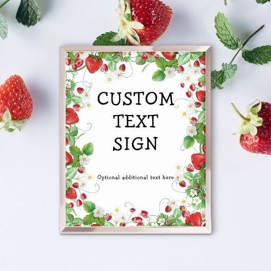 Strawberry Berry Sweet Custom Text | Teken van par Poster