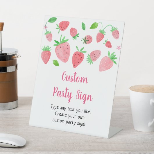 Strawberry Berry Sweet Editable Party Sign Reclamebord Met Voetstuk (Insitu)