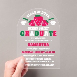 Strawberry Berry Sweet Graduation Party Arch Acryl Uitnodigingen