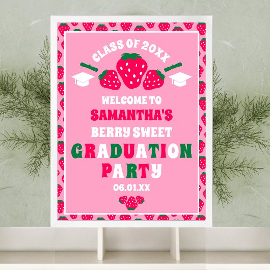 Strawberry Berry Sweet Graduation Party Welkom Poster